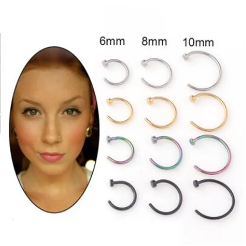 1pc 6/8/10mm Fake Nose Ring C Clip Lip Piercing Stud Body Jewelry Earring Stainless Steel Helix Tragus Faux Septum | Украшения и