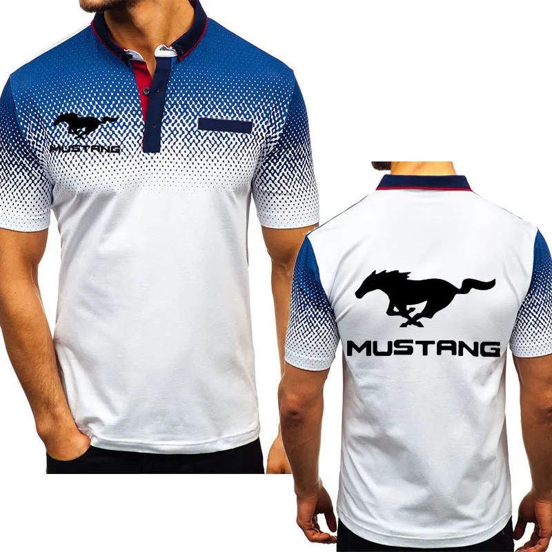 

2021 new summer Men's Short sleeve Mustang Car Logo printing high quality Cotton Gradient Men's short sleeve polo shirt