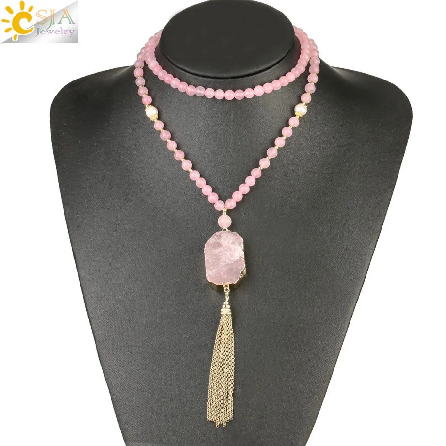 Женское Ожерелье с подвесками CSJA розовое ожерелье из натурального камня и кварца
