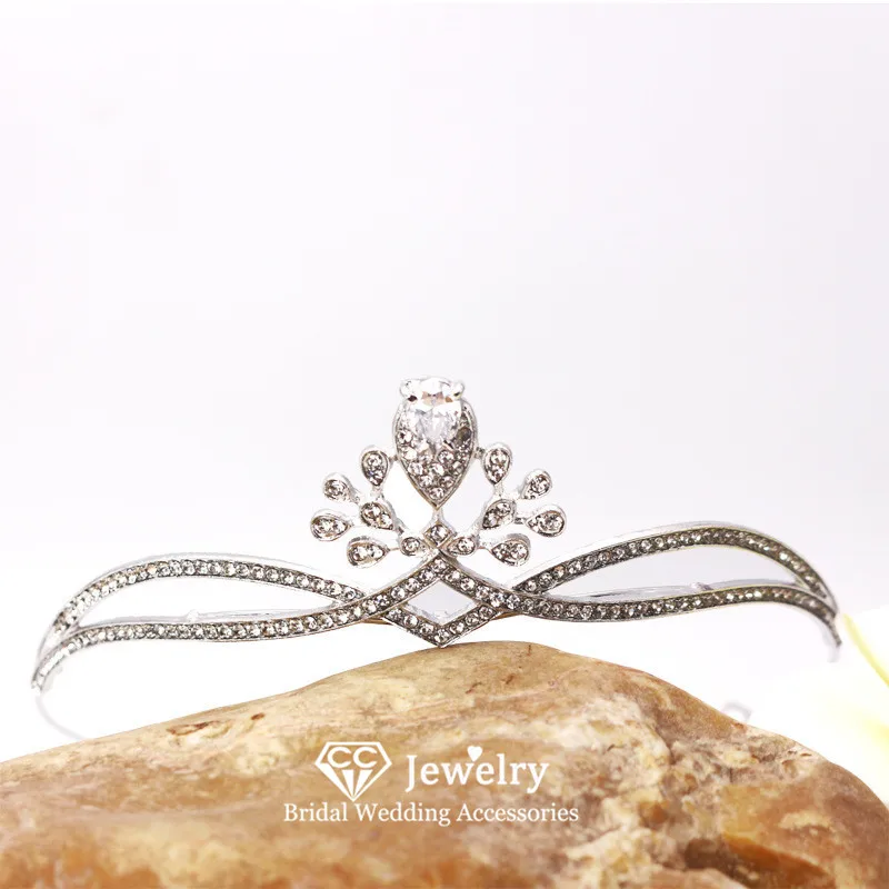 CC свадебная корона простого дизайна, Женские аксессуары, обручальные украшения для волос, свадебный головной убор в форме капли воды, диадема для конкурса HS177