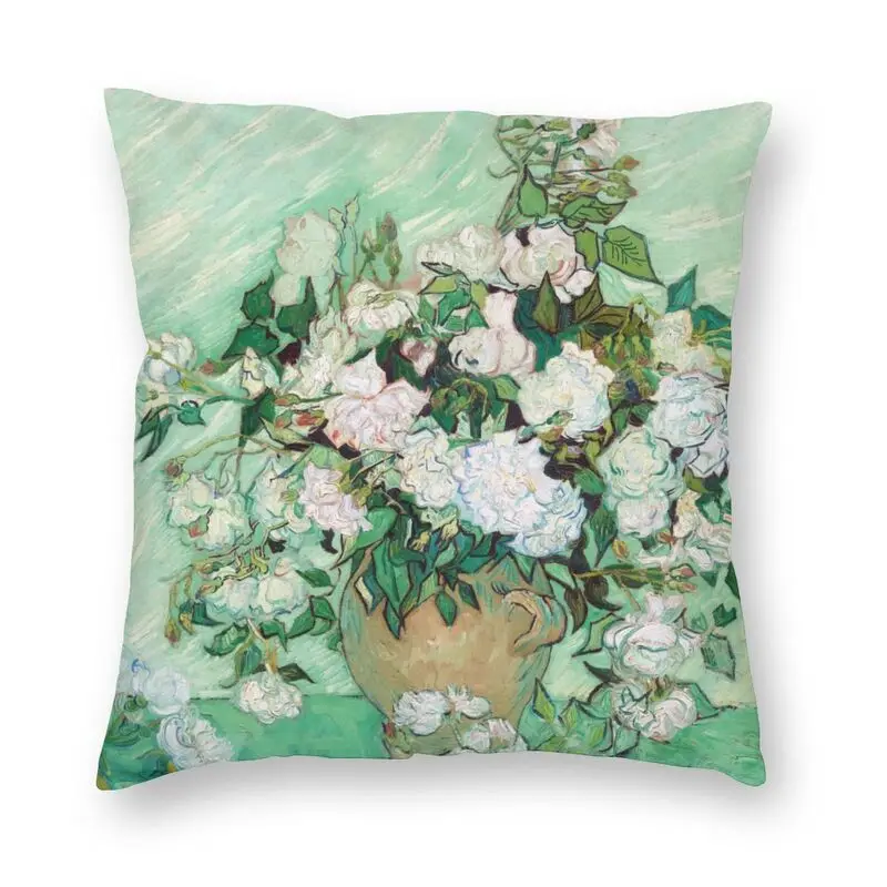 

Vincent Van Gogh Still Life Cushion Cover Vase with Pink Roses Throw Pillow Case for Living Room Pillowcase Home Decorative