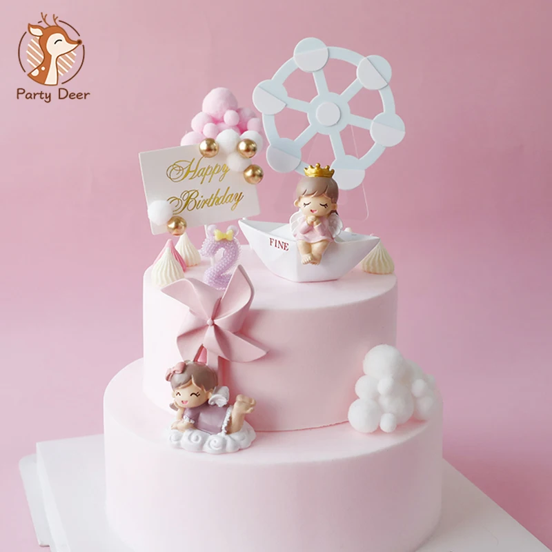 Корона Princess Prince декоративная лодка ветряная мельница розовыми шариками торт