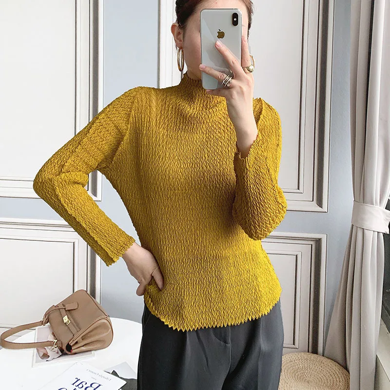 

Pleated Slim Fit Top Feminine 2020 Autumn New Long Sleeve T-shirt