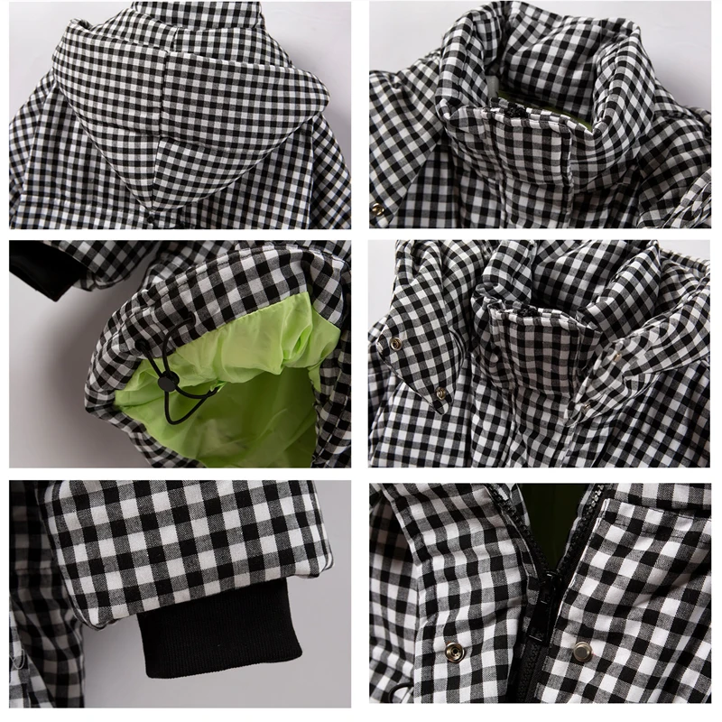 

The New Black and White Grid Hooded Loose Mid-length White Duck Down Down Jacket Winter Keep Warm Fashion Women's Clothing