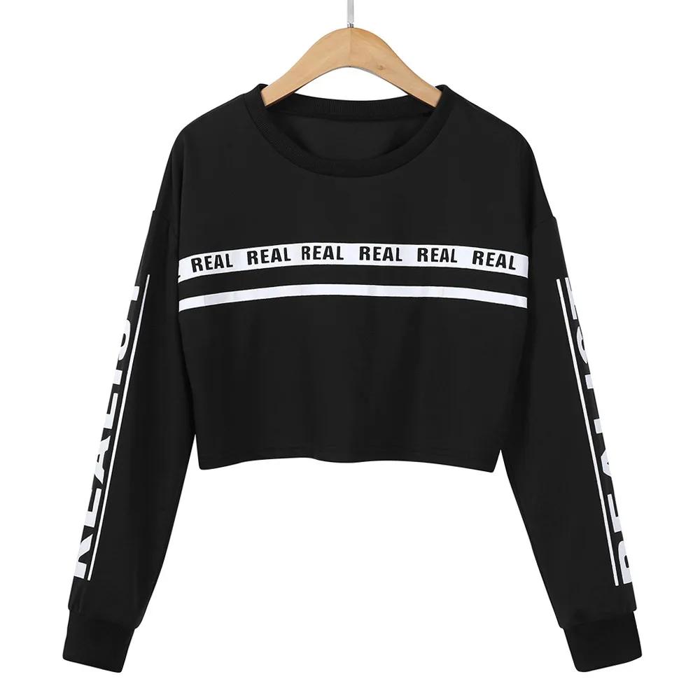 Свитшоты женские модные с буквенным принтом короткие свитшоты круглым вырезом в