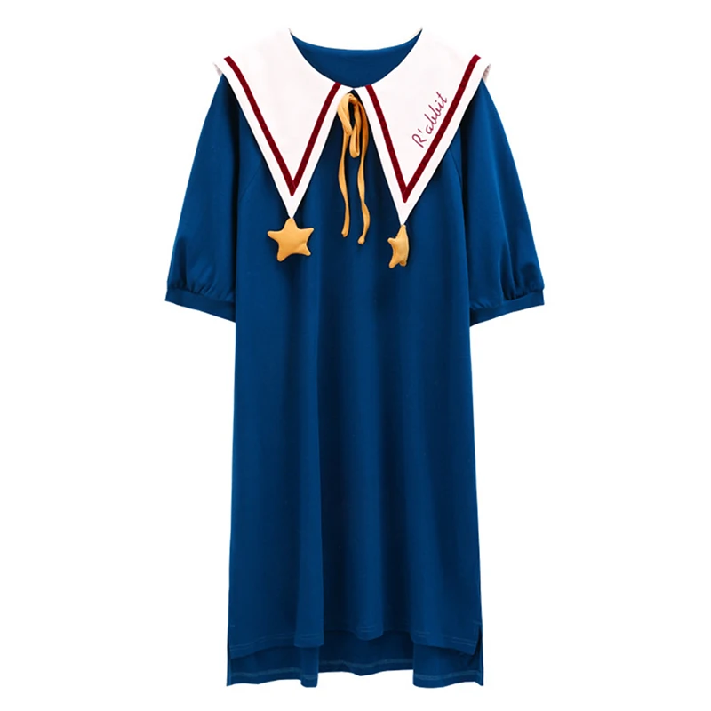 Lovely Princess Nightgown for Womens Half Sleeve Nightdress Sailor Collar Casual Nightshirt Lounge Dress Comfy Sleep Shirt M-XXL