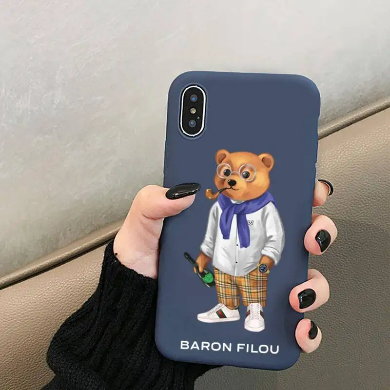 Cute BEAR Design Barons Phone Case for iPhone 12 mini 11 Pro XS MAX X XR 7 8 6 Plus Candy Color blue Soft Silicone Cover | Мобильные