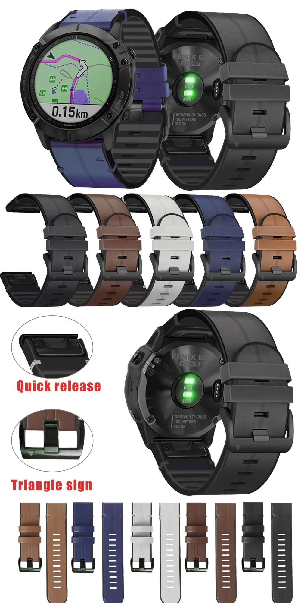 22 26mm Silicone Leather Smart Watch Strap For Garmin Fenix 6X 6Pro 5X 5 Plus 3HR 935 7X 7 Bracelet QuickFit Wristband Accessory26 22mm Watchband For Garmin Fenix 6 6X Pro 5 5X Plus 3HR Silicone Band Fenix6 Fenix5 Watch Quick Release Easyfit Wrist StrapWatch Strap For Garmin Fenix 5 6 5 Plus 6 Pro/Forerunner 935 GPS Quick-Release With Stylish Sports Silicone Wrist Strap26 22 20mm Watchband For Garmin Fenix 6 6X Pro 5 5X Plus 3HR Silicone Band Fenix6 Fenix5 Watch Quick Release Easyfit Wrist Strap
