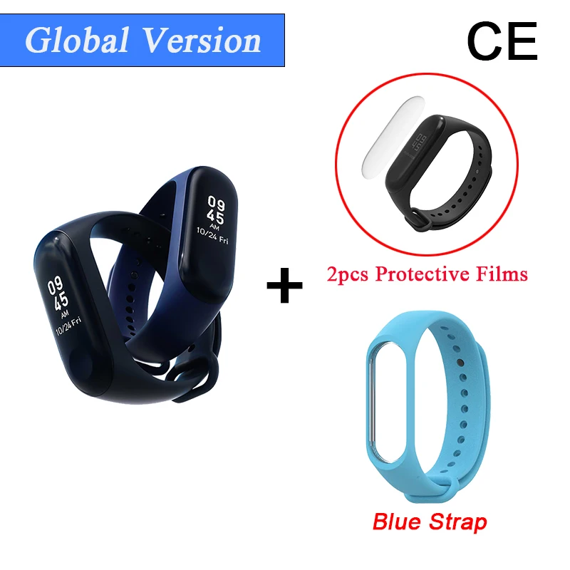 CE Add 2Film Blue St Глобальная версия Xiao mi Band 3 mi band 3 Смарт Bluetooth фитнес-трекер OLED экран водонепроницаемый смарт-браслет - Цвет: CE Add 2Film Blue St