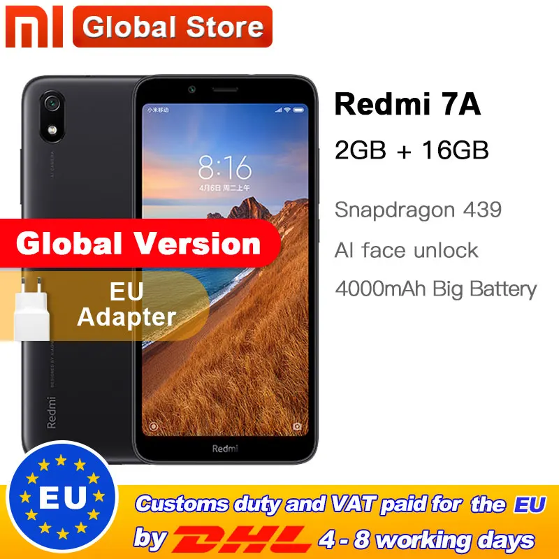 Xiaomi Redmi 7A с глобальной версией 16 ГБ 2 Гб 5 45 дюйма Восьмиядерный мобильный телефон