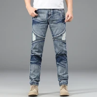 jeans men straight trousers male high quality soft slim fit ripped denim designer casual biker pants pantalon hombre homme