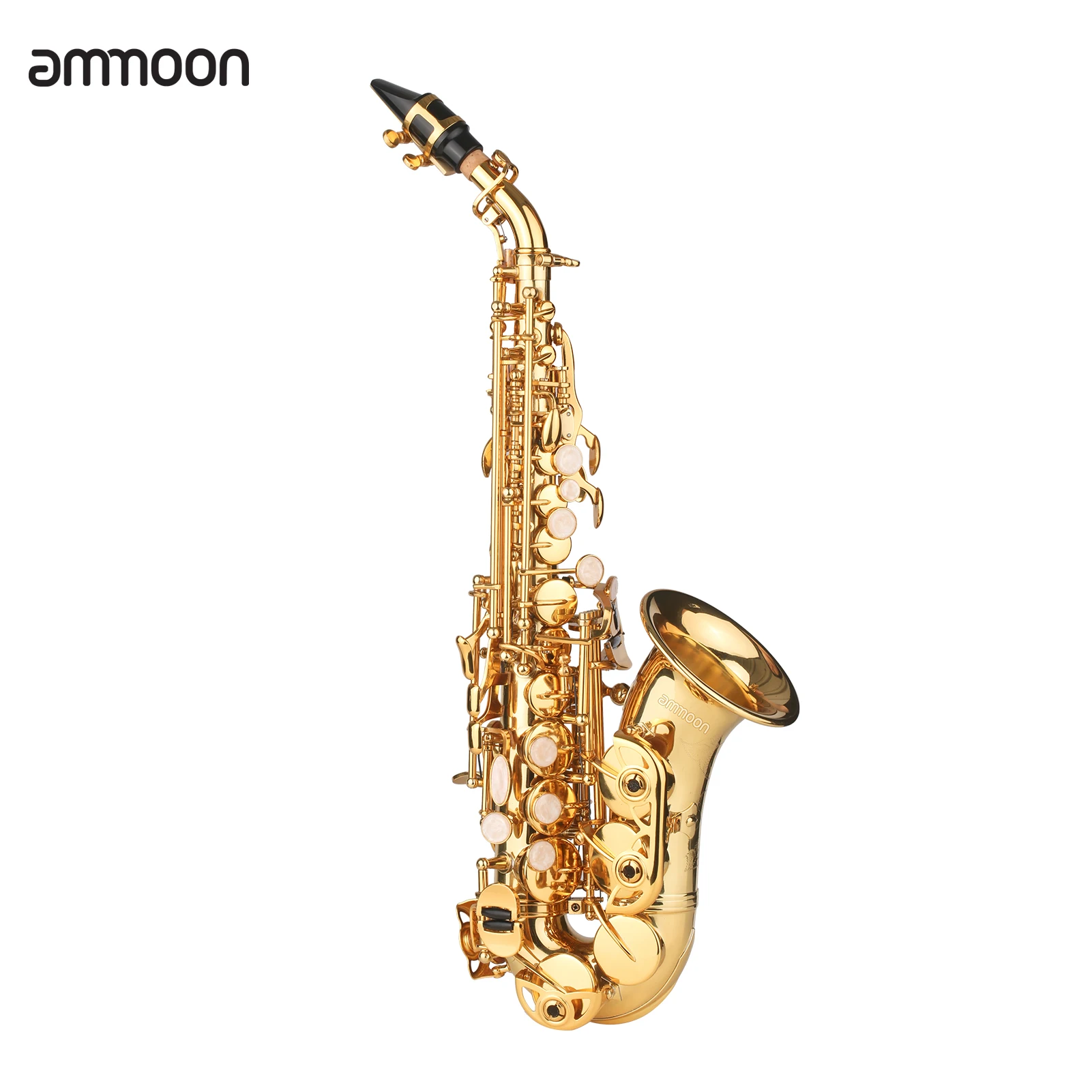 

ammoon Bb Soprano Saxophone Gold Lacquer Brass Sax with Case Mouthpiece Neck Strap Cleaning Cloth Brush for Musicians Beginners
