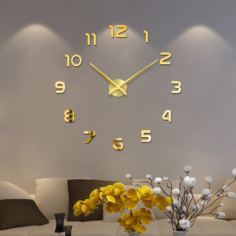 Большие настенные часы 3d сделай сам акриловые зеркальные наклейки украшение для