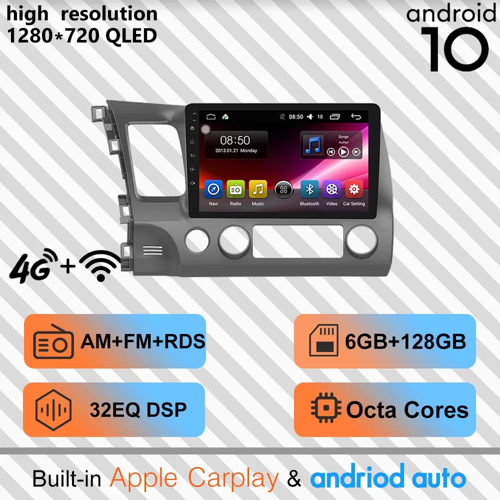 Android авто радио для Honda Civic 2004 2011 8 ядерный Беспроводной Carplay автомобильный Радио