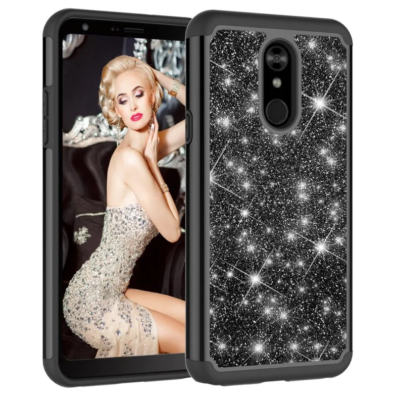 Черный Блестящий чехол для LG Stylo 5 4 G8 G7 V40 Q7 ThinQ Q Stylus 4 Bling двухслойный тяжелый ударопрочный чехол для девочек для LG K40 K8 K10 - Цвет: Черный