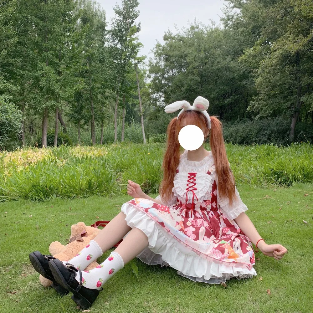 Kawaii японский Лолита девушка Лолита гриб кролик кружева милое платье без рукавов