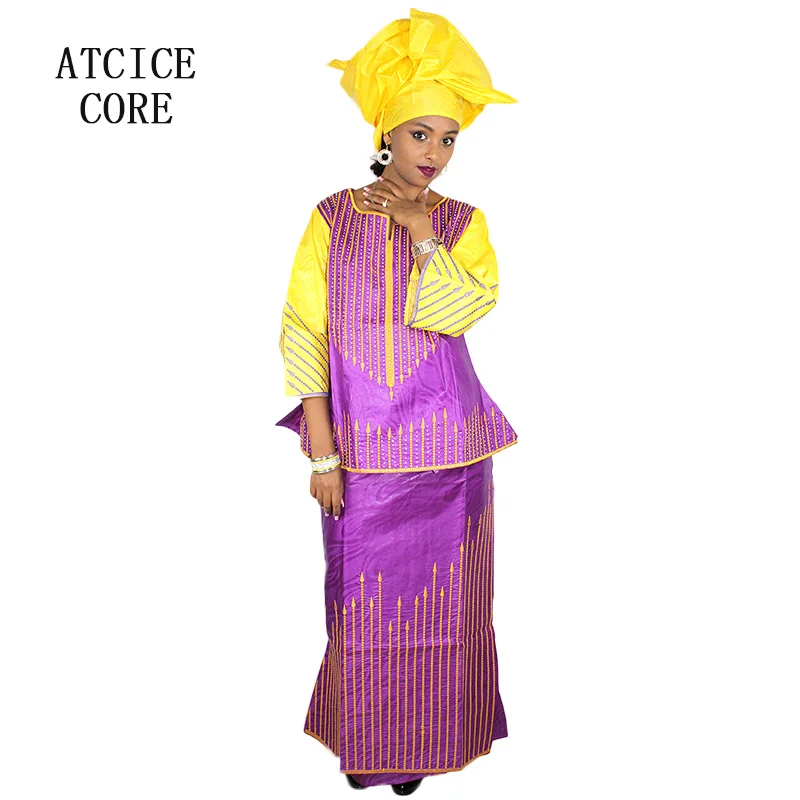 

AFRICAN DRESSES BAZIN RICHE EMBROIDERY DESIGN TOP WITH RAPPER THREE PCS ONE SET DP159#
