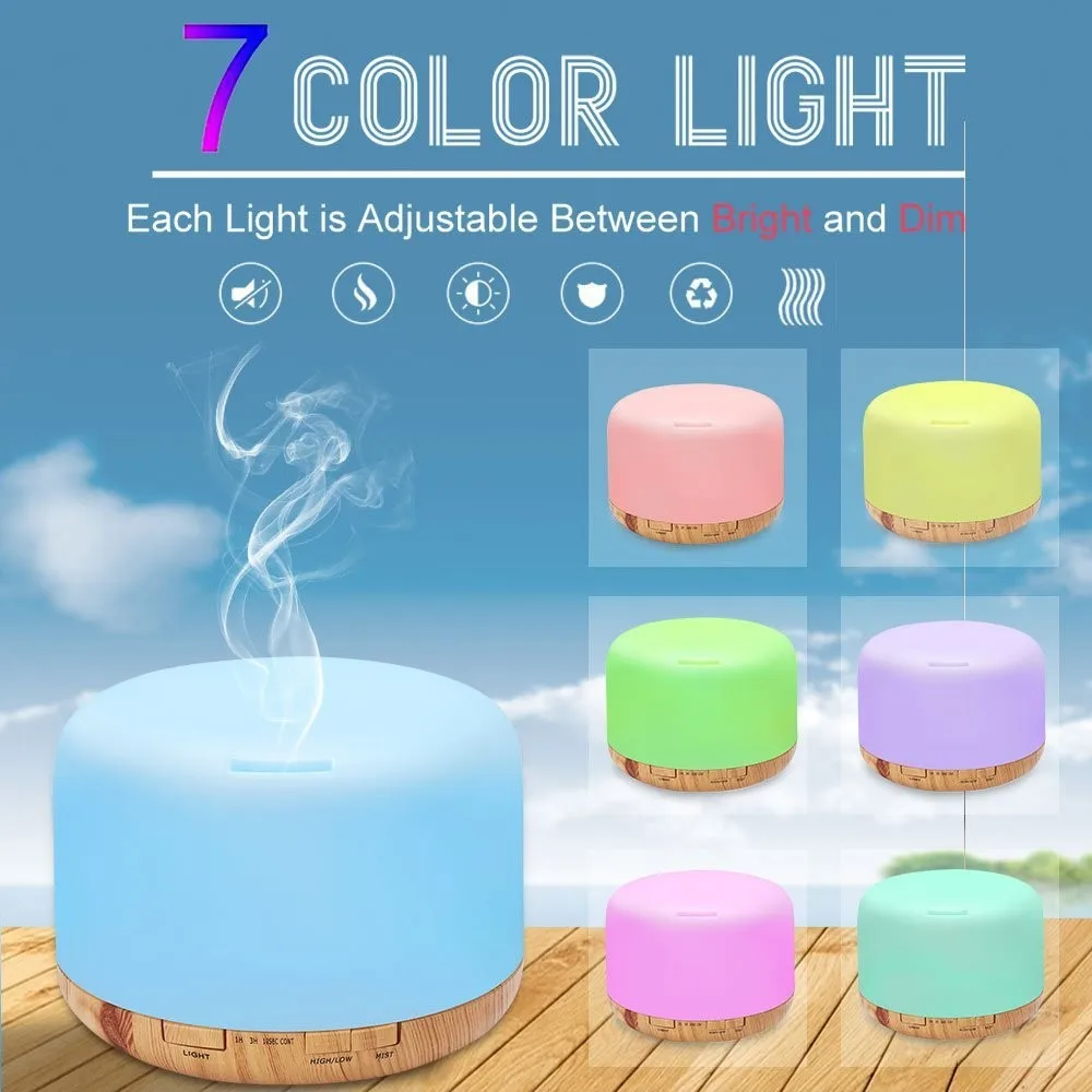 

500ml Colorful Ultrasonic Essential Oil Aromatherapy Humidifier Cool Mist With 7 Color LED Light Changing For Household Office