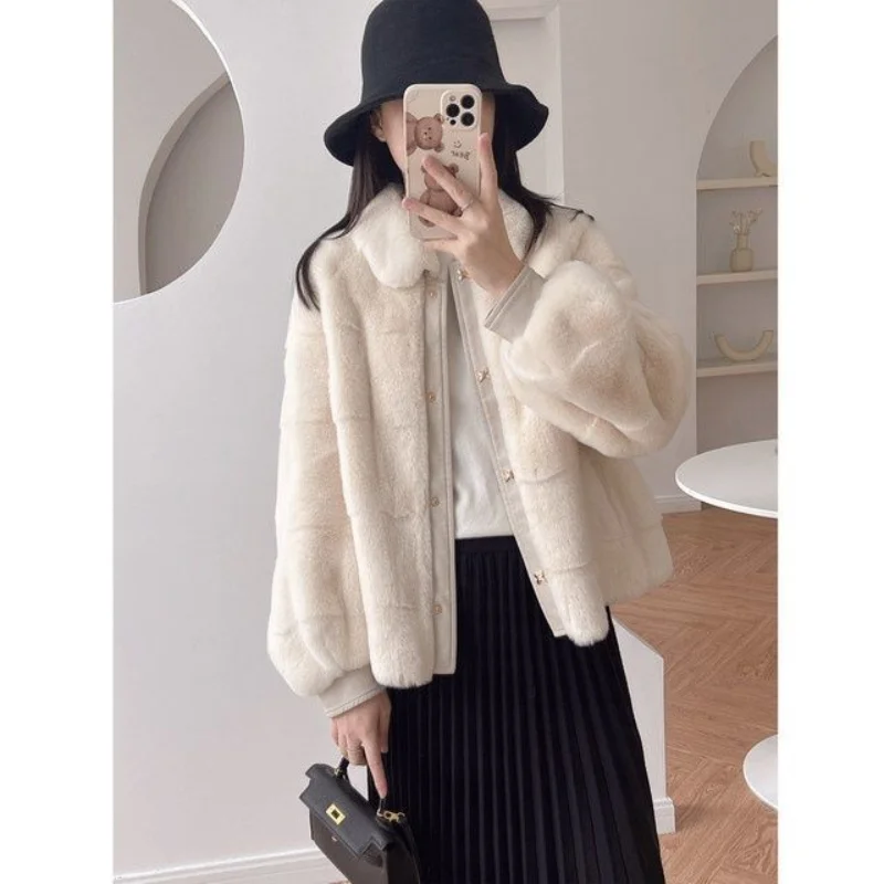 

2021 Spring Winter New Women High Quality Faux Fur Coat Female Loose Lapel Overcoat Ladies Single Button Thick Plush Coats A60