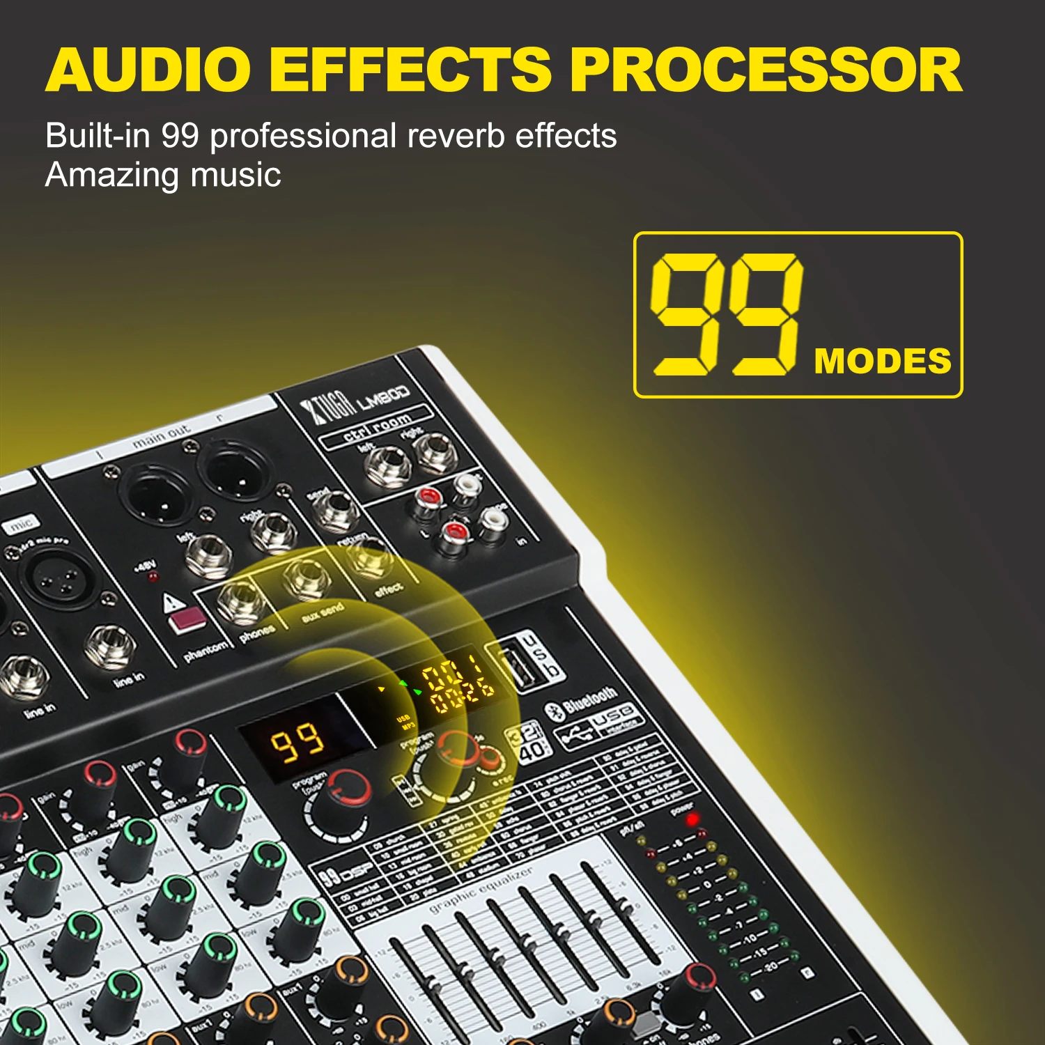XTUGA 8 канальный DJ микшер USB сценический аудио встроенный 99 DSP цифровой эффект с