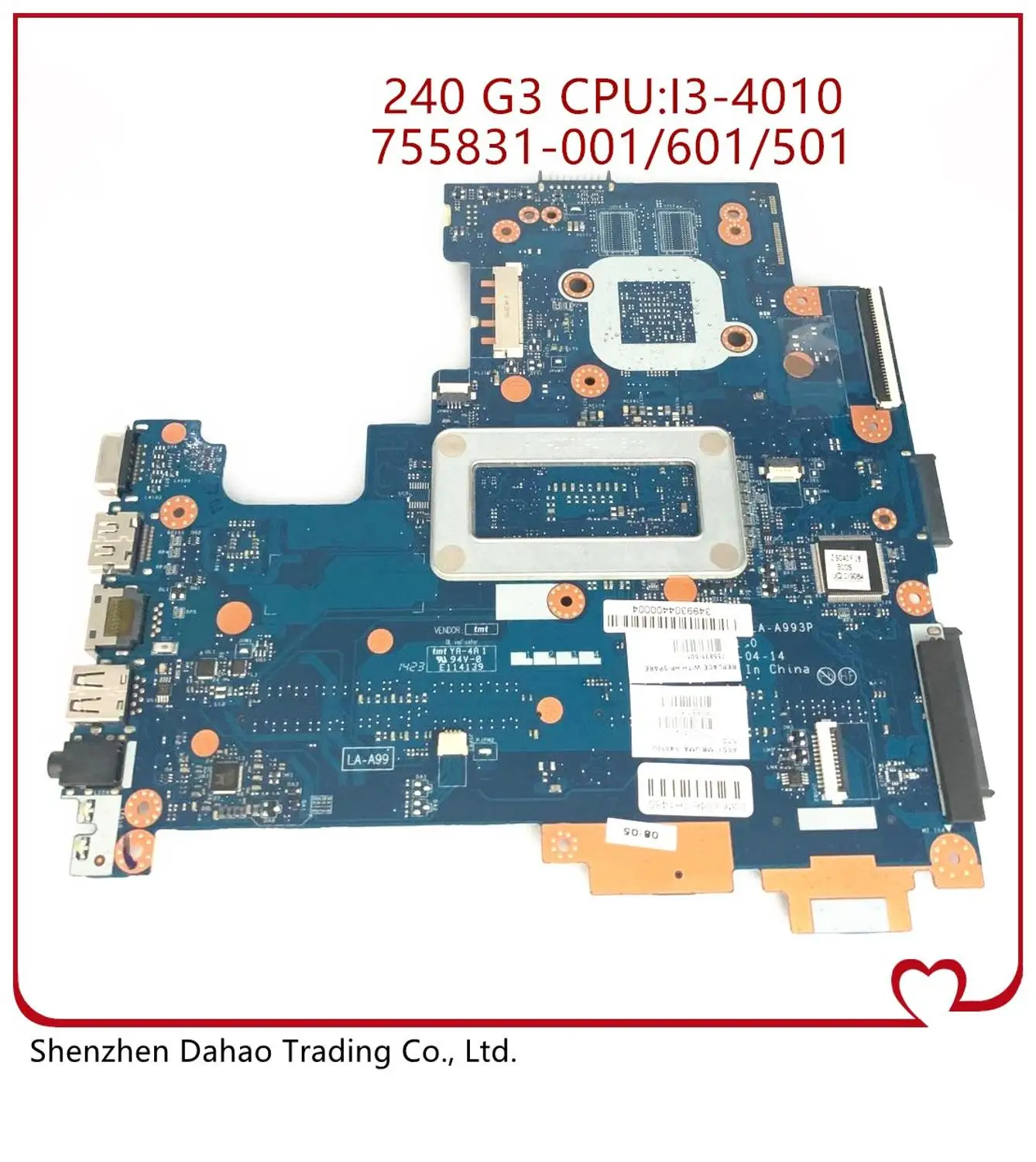 

For HP 14-R 240 G3 Laptop motherboard SR16Q I3-4010U CPU DDR3L 755831-601/501/001 ZSO40 LA-A993P 100% fully tested