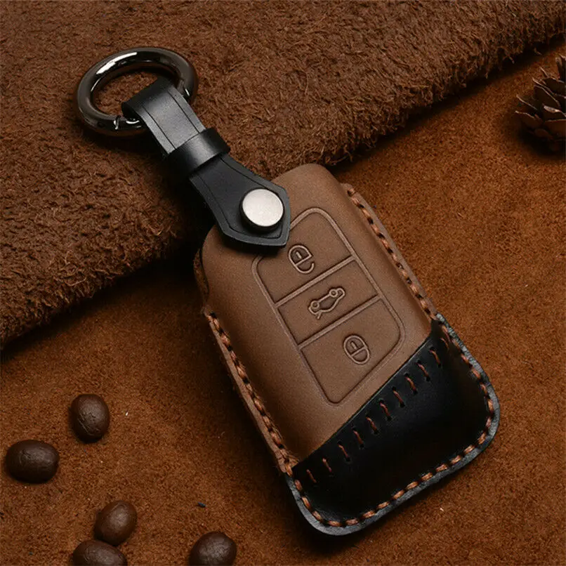 

Genuine Leather Car Key Case Cover For Volkswagen VW Tiguan L Golf 5 6 7 Sagitar LaVida MK5 6 Magotan Passat Smart Remote Cover