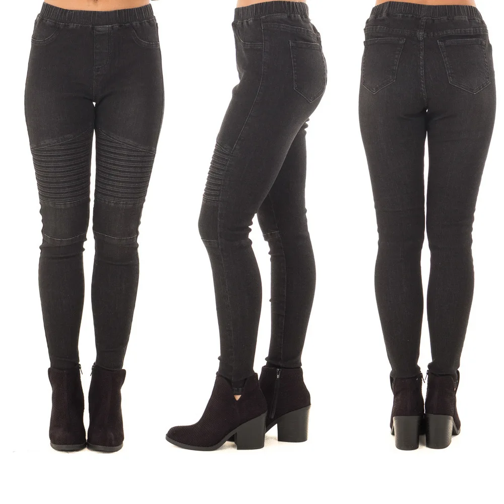 

Черные джинсы, женские осенние модные облегающие джинсы с высокой талией, женские повседневные обтягивающие джинсовые брюки-карандаш с эла...