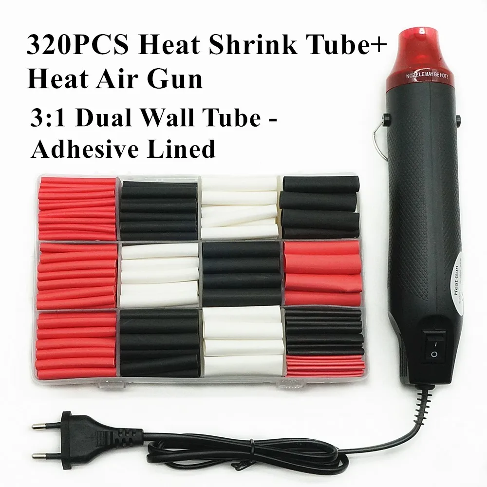 

Hot Air Gun and 320PCS Polyolefin Heat Shrink Tube Assorted Insulation Shrinkable Tube 3:1 Wire Cable Sleeve Kit