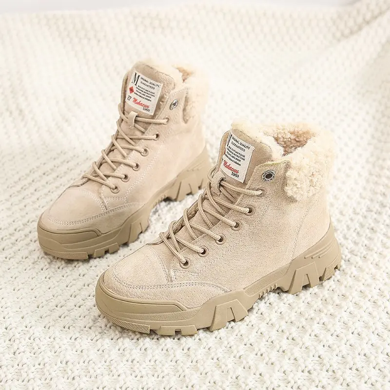 

Ladies Buckle Thick-soled Ankle Boots Lace-up Casual Sports Shoes Plus Velvet Warm Casual Cotton Shoes Thick-soled Women's Boots