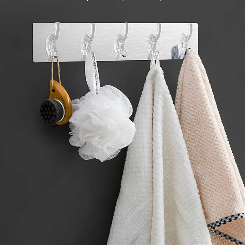

3/5 Row Transparent Nail-Free Wall Hook Strong Sticking Traceless Hat Clothes Coat Hanger Bathroom Towel Holder Storage Rack