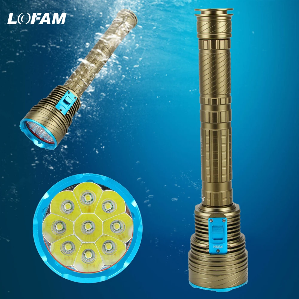 

Lofam Utral Bright 9xXM-L2 LED Underwater Diving Flashlight Torch IPX8 Spearfishing Diving Lamp with 26650