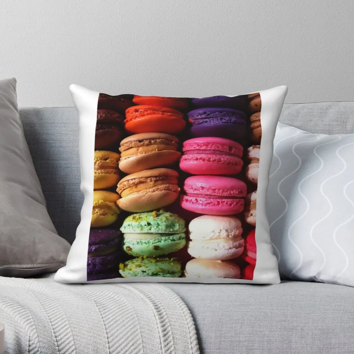 

Квадратный Чехол-Подушка Macaroon из полиэстера и льна, бархатный креативный декоративный Чехол-Подушка на молнии, чехол для комнаты, наволочка для подушки 45x45