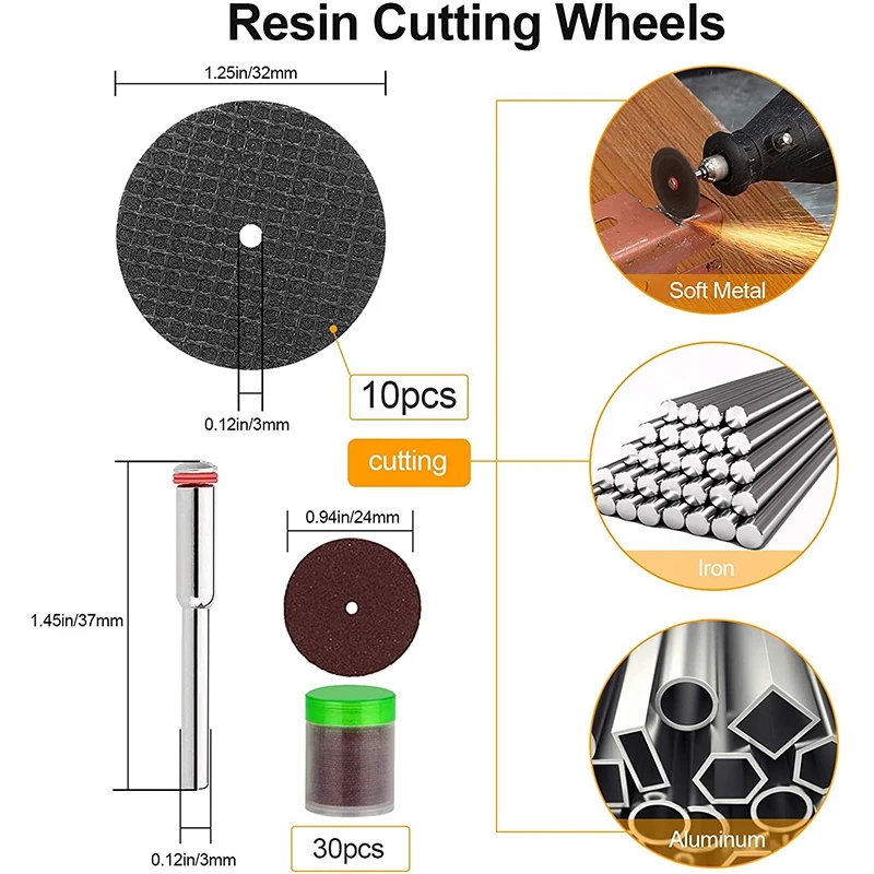 

62Pcs Cutting Wheel Set for Rotary Tool, Resin Cut Off Disc, Cutter Kit with Mandrels for Wood Glass Plastic Stone Metal