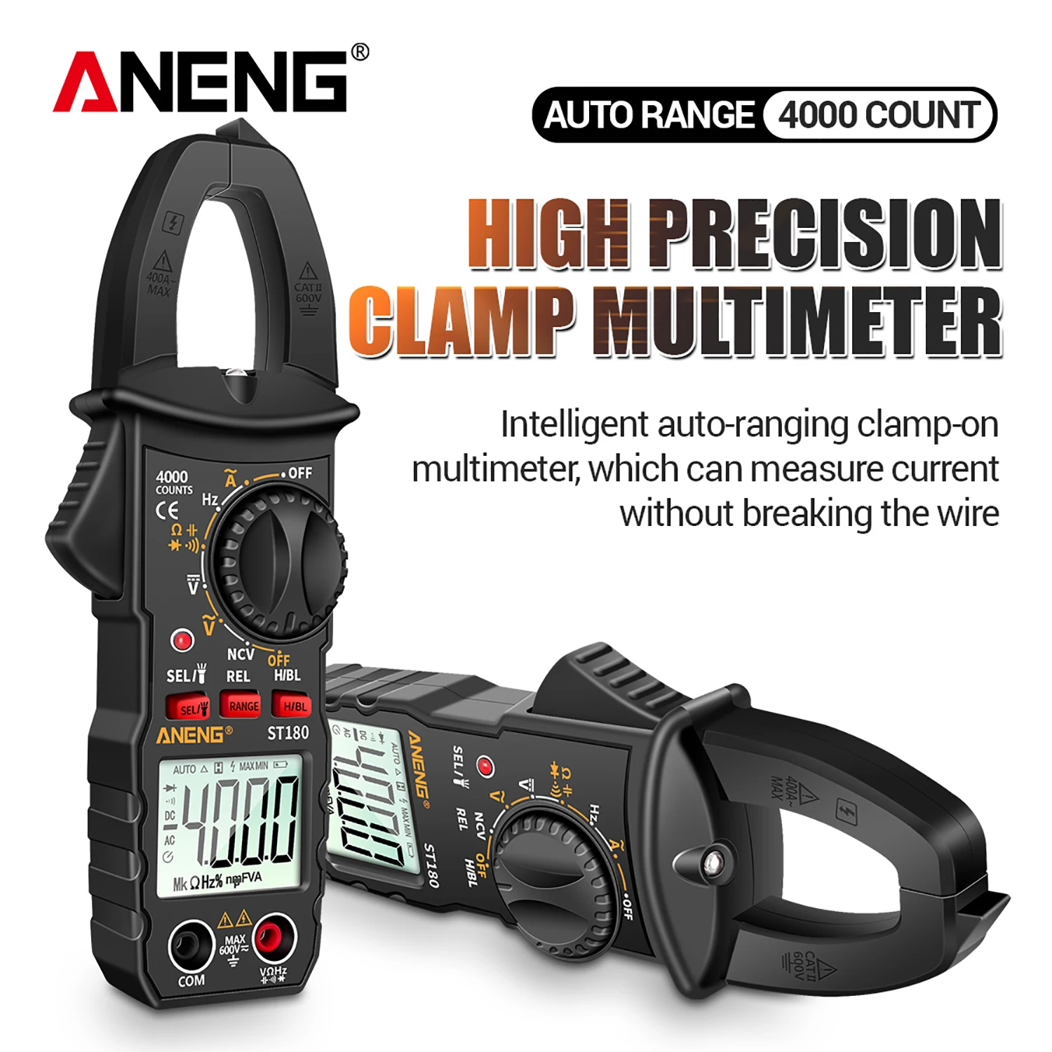 

ANENG ST180 Digital Clamp Meter AC Current 4000 Counts Multimeter Ammeter Voltage Tester Car Amp Hz Capacitance NCV Ohm Test
