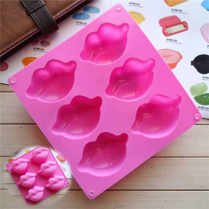 Baking Mould Kiss Chocolate Craft Resin Soap 6 cell LIPS Ice Wax Melt Silicone images - 6