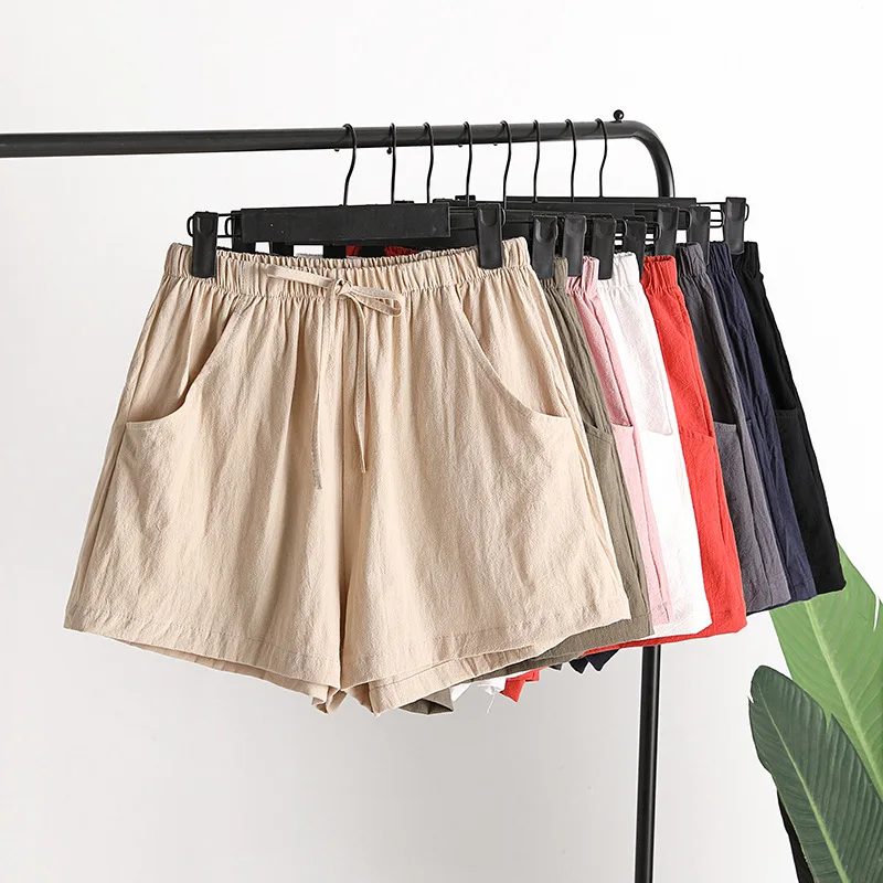 2022 New Women's Shorts Hot Summer Casual Cotton Linen Shorts Plus Size Mid Waist Short Fashion Woman Streetwear Short Pants