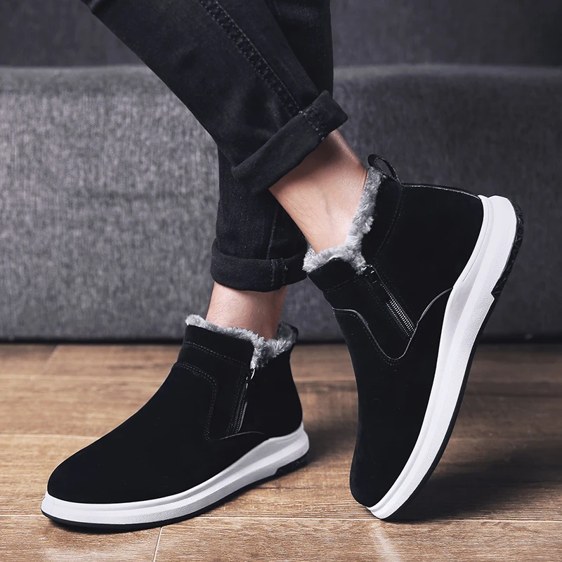 

CYYTL Men's Winter Warm Fur Suede High-top Sneakers Mens Street Wear Trending Lace-up Casual Shoes High-top Board Shoes for Men
