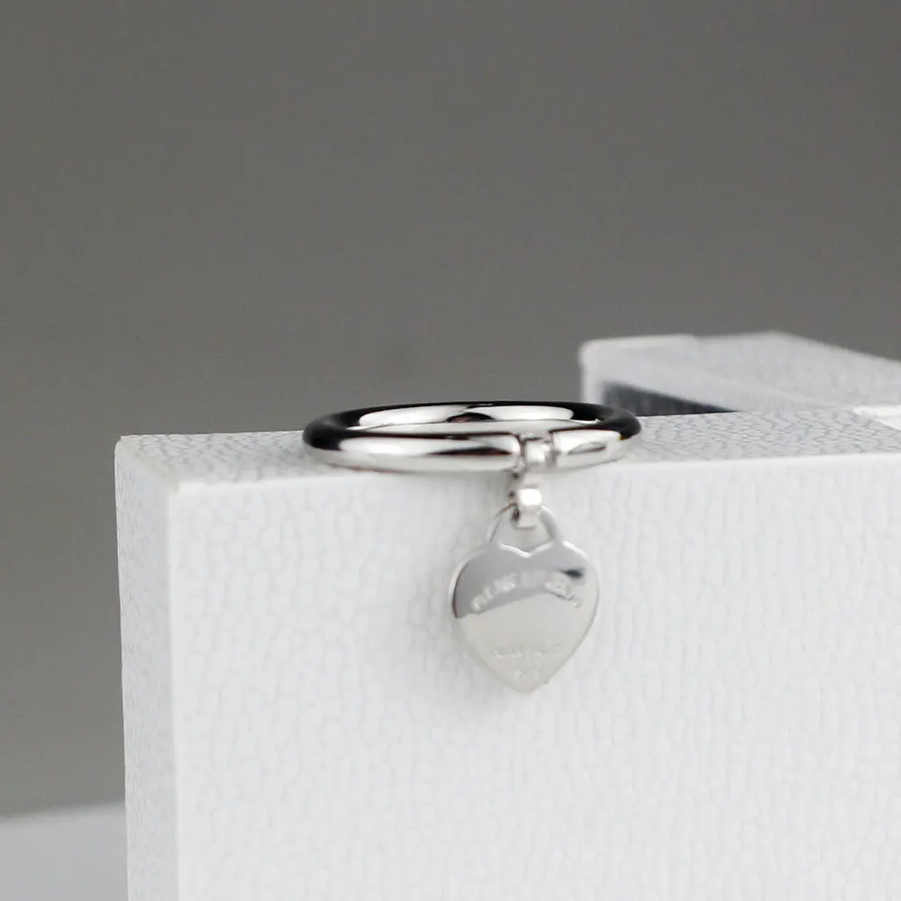 

KT Real 925 Luxury LOGO Rings 1:1 High Quality Classic Heart Tag Rings TIF Jewelry Woman