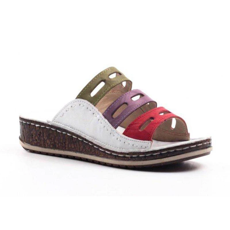 Chic Summer Women Lady Fashion Three-color stitching color Casual Low Wedge Heel Beach Open Peep Toe Sandals Slippers Shoes | Обувь