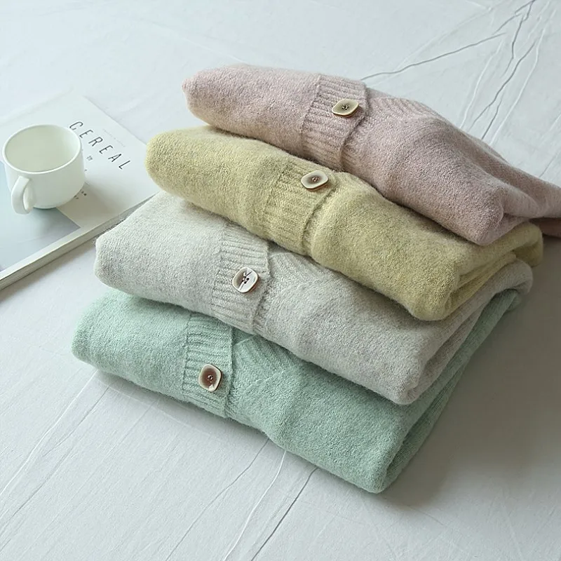 2019 однобортный вязаный кардиган с v-образным вырезом для женщин уличная зимняя