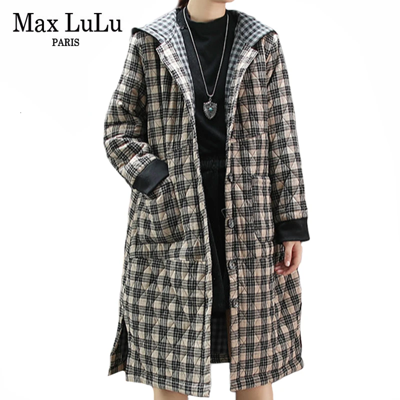 Max LuLu модная Корейская женская панк уличная Женская клетчатая Длинная зимняя