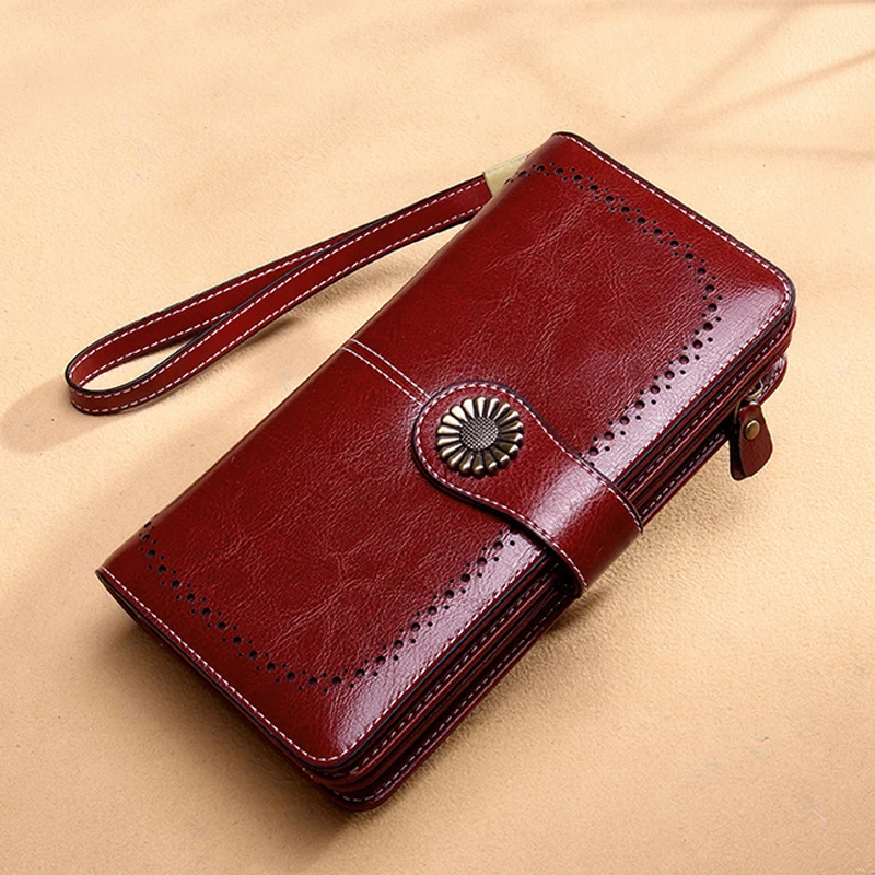 

Hollow Women Clutch Leather Wallet Female Long Wallet Women Zipper Purse Strap Money Bag Purse For iPhone Carteira