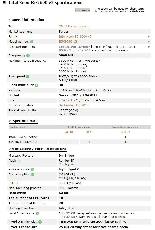 

Xeon E5-2690 V2 Ten-Core Processor 3.6GHz 8GT/s 25MB 20threads LGA 2011 CPU CPU 100% normal work