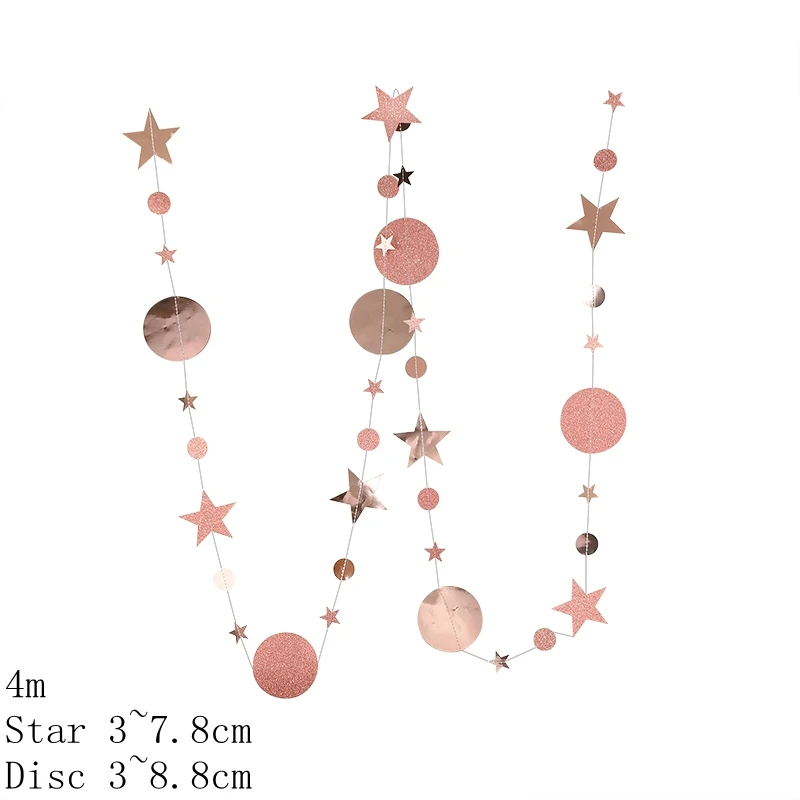 rose gold 4 м Бумажная гирлянда в форме звезды, гирлянда для детского душа, подвесная Бумажная гирлянда для дня рождения, свадьбы, вечеринки, украшение в виде звезды - Цвет: rose gold