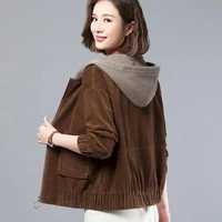 oversized jacket womens corduroy short jacket women spring and autumn new korean style loose large size wild hooded jacket