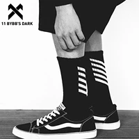11 bybbs dark 3 pairs hip hop men long socks korean skateboard black white striped printed happy socks unisex women men