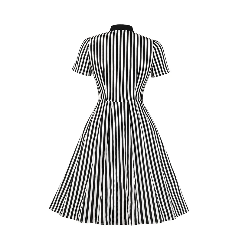 Женское платье в черно-белую полоску OTEN винтажное с коротким рукавом и принтом