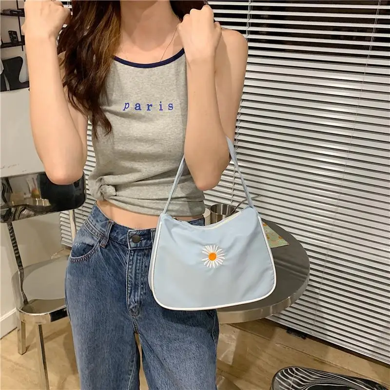 

Summer Small Daisy Women Shoulder Bags Large Capacity Ladies Zipper Underarm Bags Fashion Female Hobos Baguette Handbags Purse