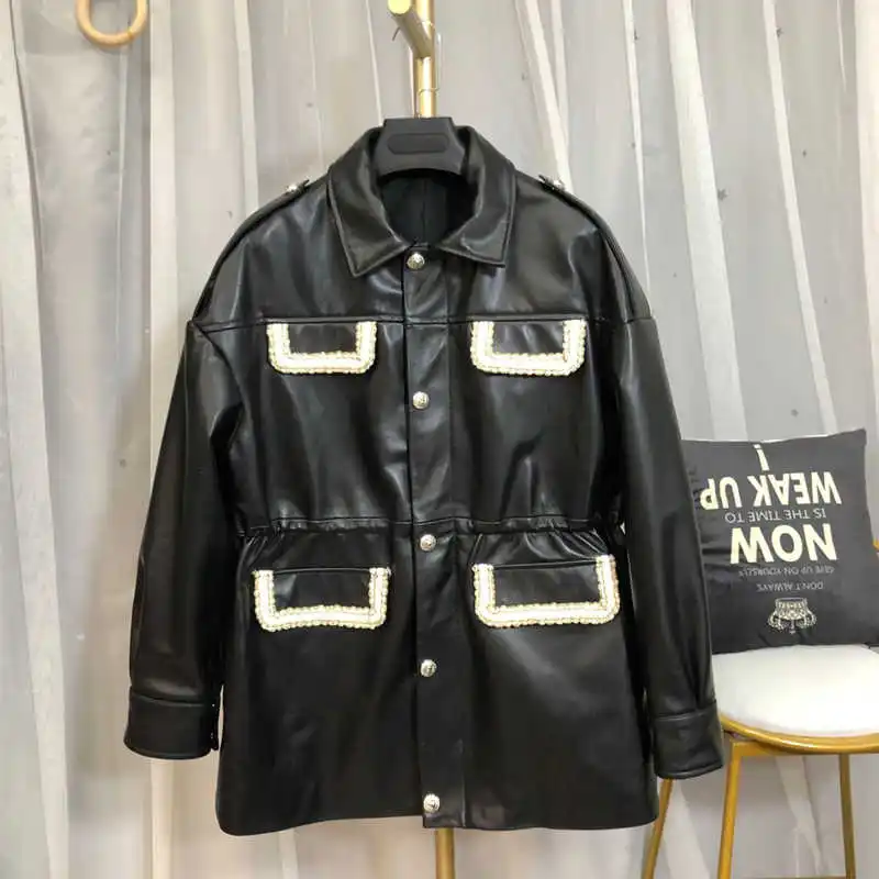 

Spring New 2021 Designer Women's high quality sheepskin Genuine leather jackets Fashion women loose leather coat C364