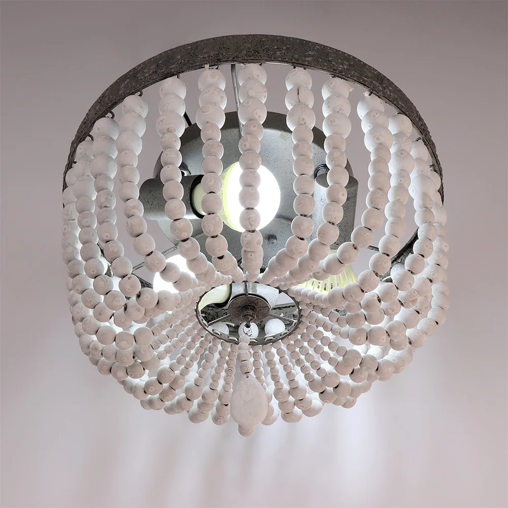 Купить Потолочный светильник E27/E26 в стиле ретро чердак, с регулируемой высотой, антикварные лаймовые, белые/синие круглые деревянные бусины для го...